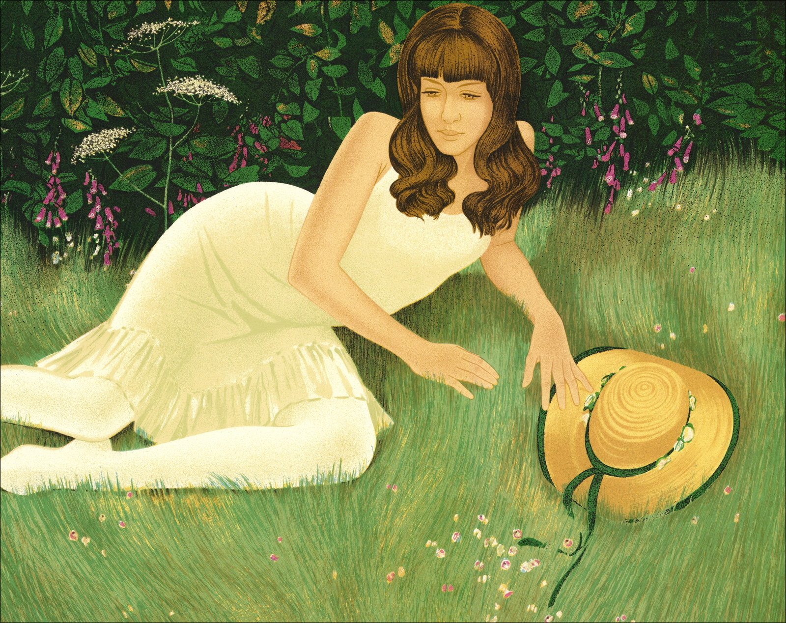 Yves Ganne - Litografia elegante al parco, firmata