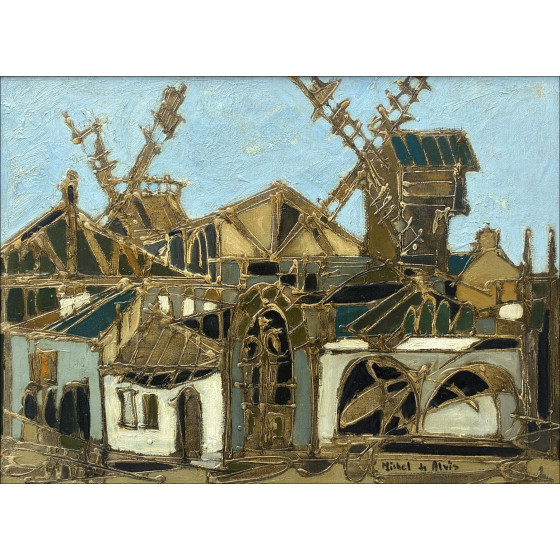 Michel De Alvis - The Windmills of Montmartre, oil on canvas