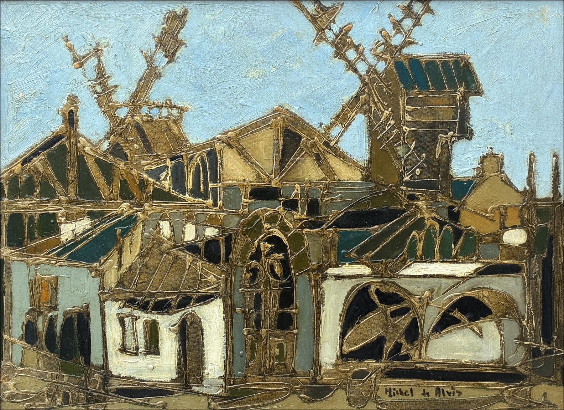 Michel De Alvis - Los Molinos de Montmartre, óleo sobre lienzo