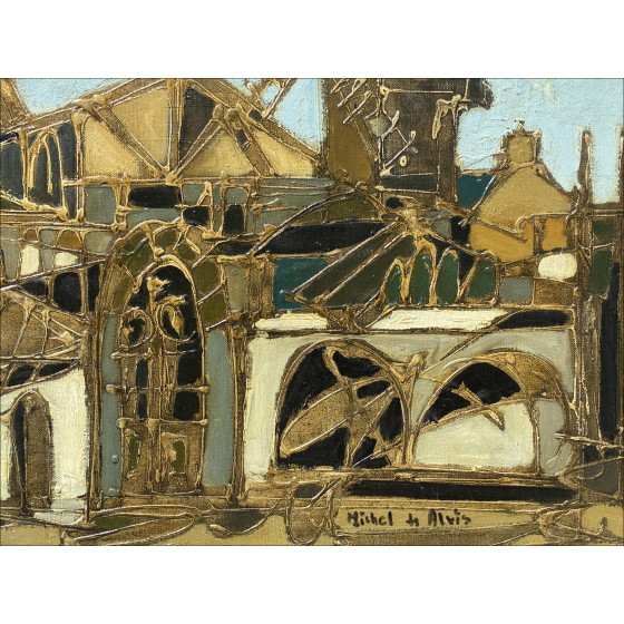 Michel De Alvis - De molens van Montmartre, olieverf op doek