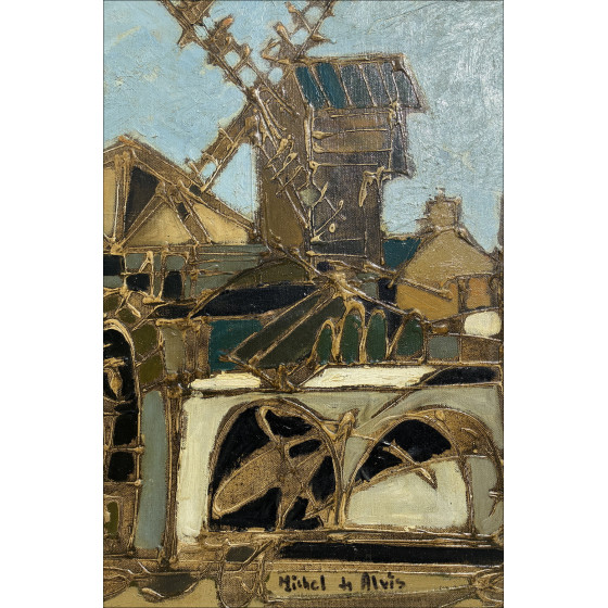 Michel De Alvis - Los Molinos de Montmartre, óleo sobre lienzo