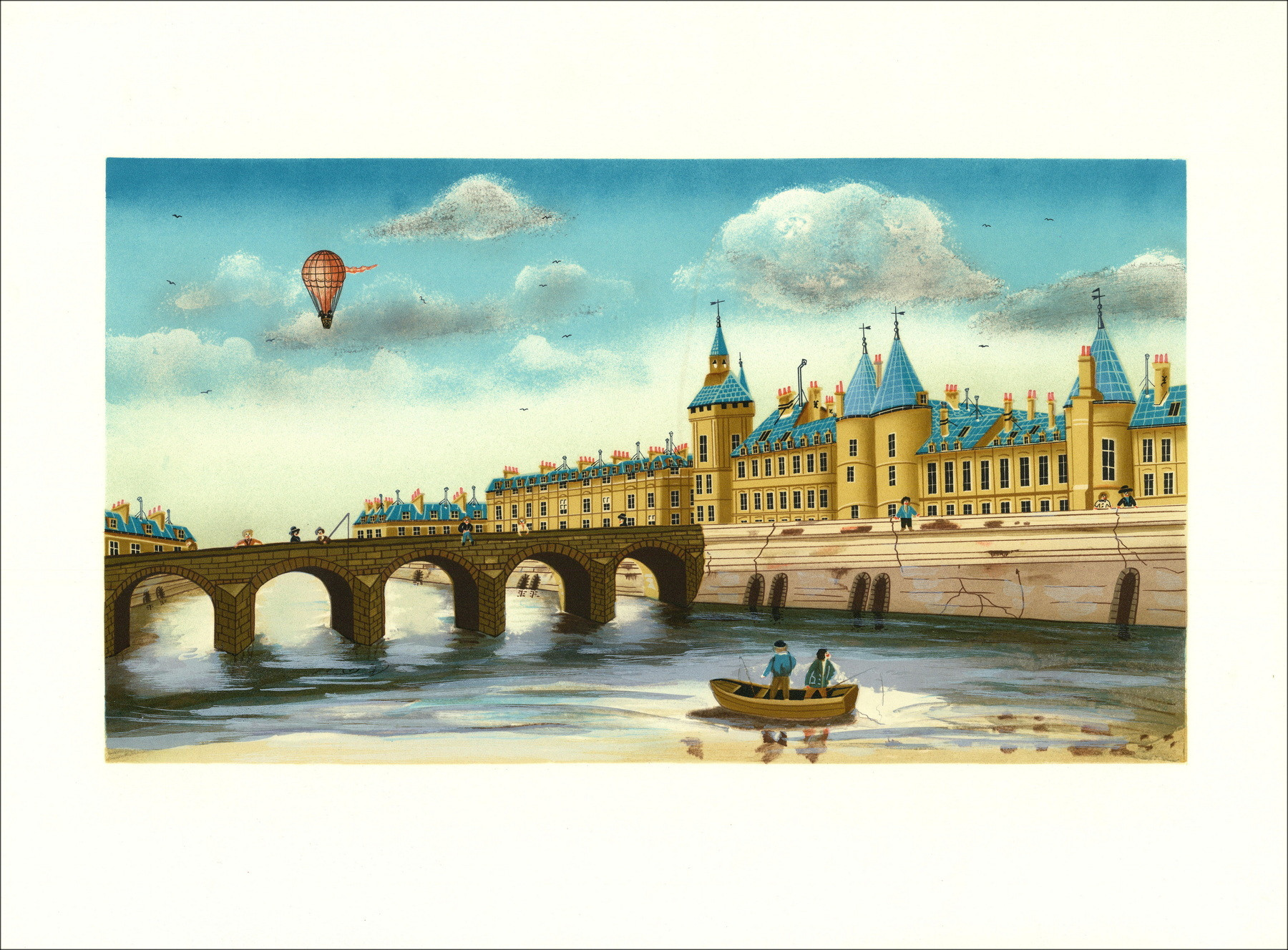 Gamma Budget - Paesaggio naïf, litografia originale 48 × 65 cm