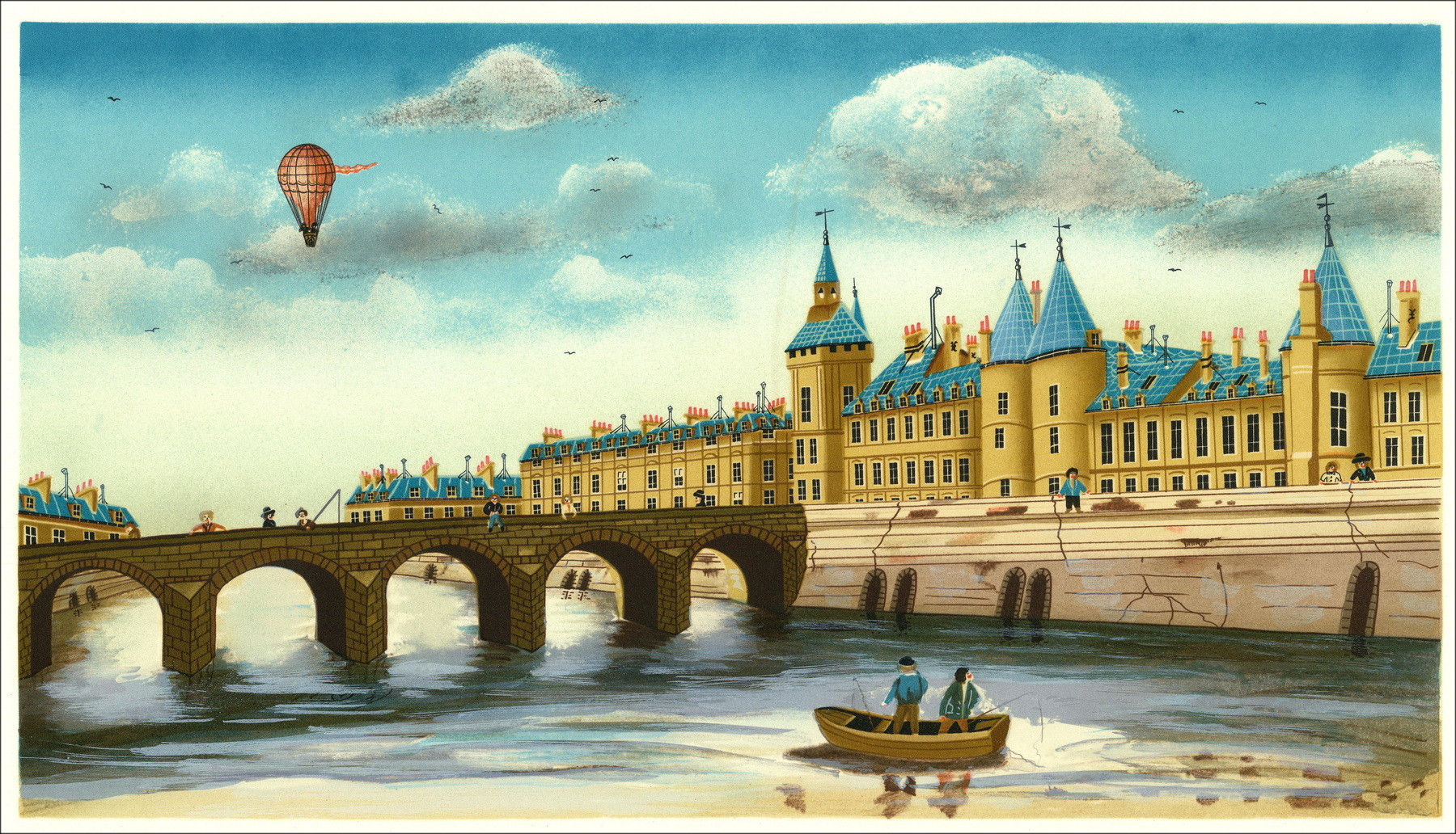 Gamma Budget - Paesaggio naïf, litografia originale 48 × 65 cm