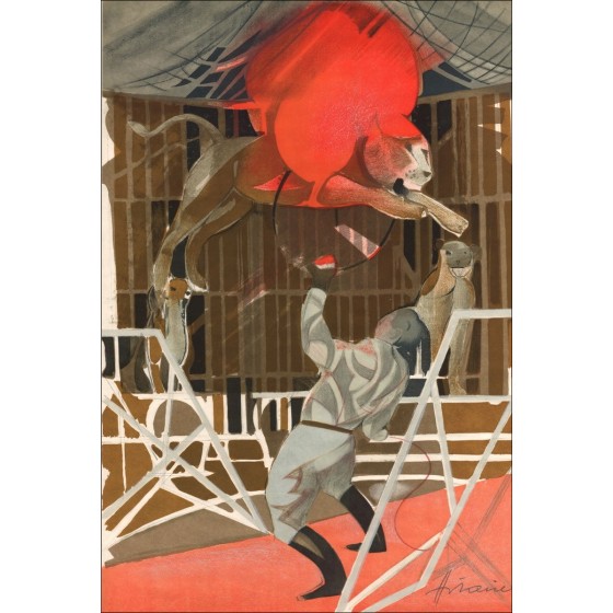 Camille HILAIRE: Il Circo, La gabbia dei leoni - Litografia originale firmata, 1974