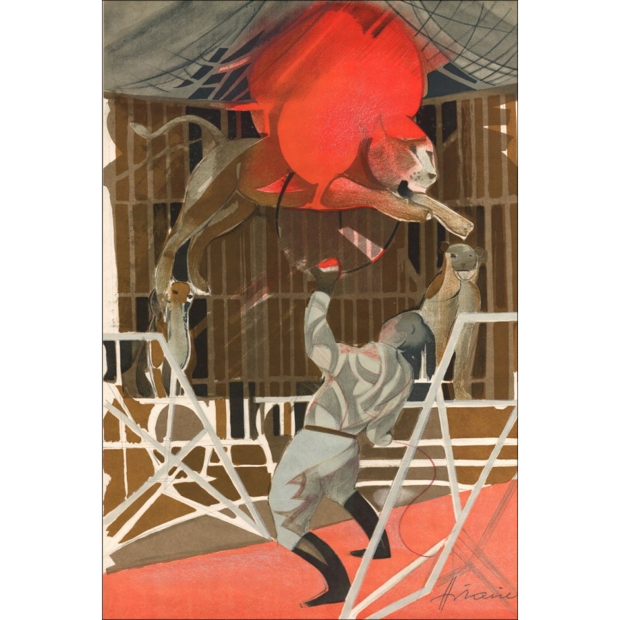 Camille Hilaire: Zirkus, Löwenkäfig - Original-Lithographie unterzeichnet, 1974