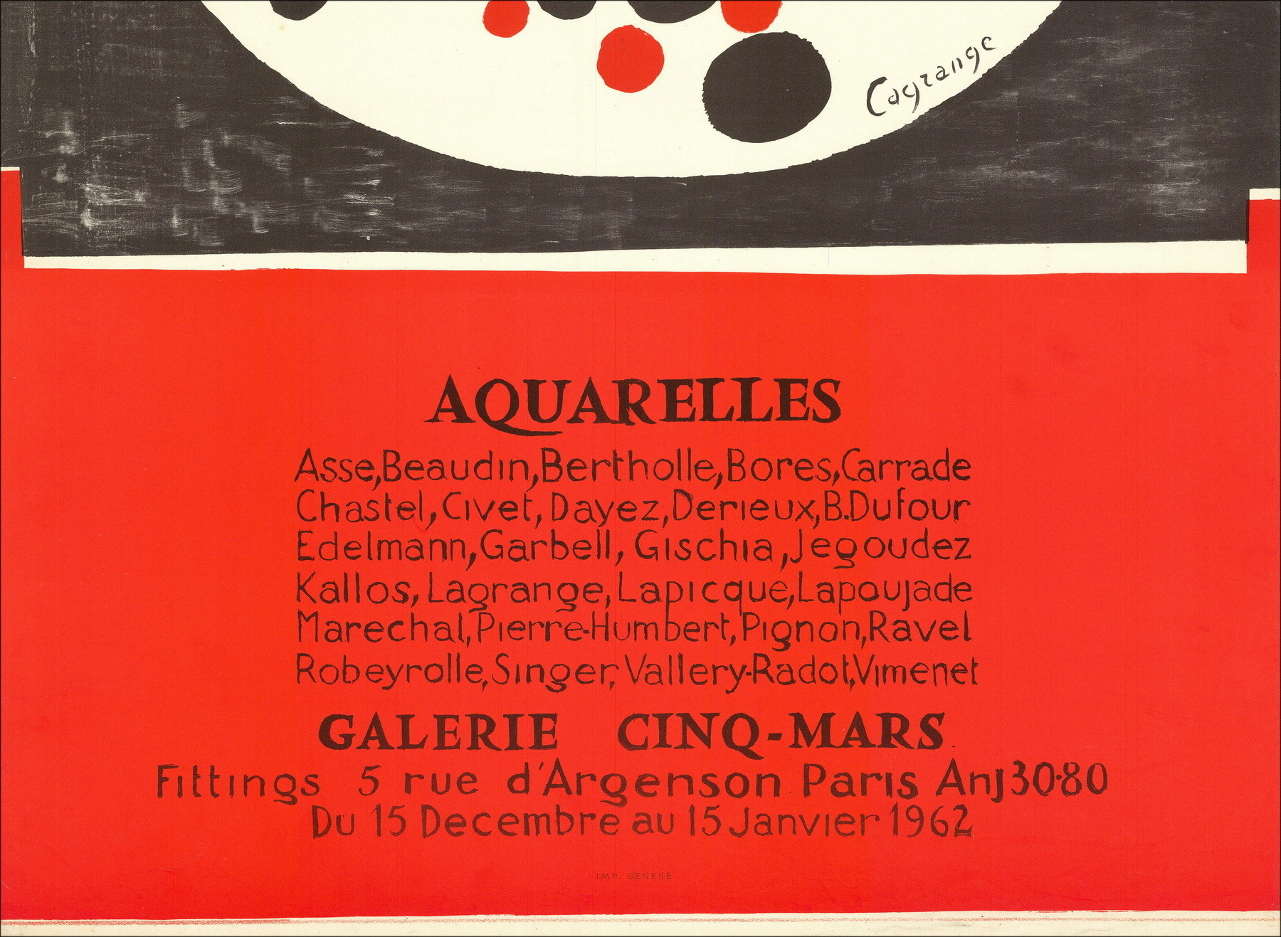 Jacques Lagrange - Poster Galerie Cinq-Mars, 1962