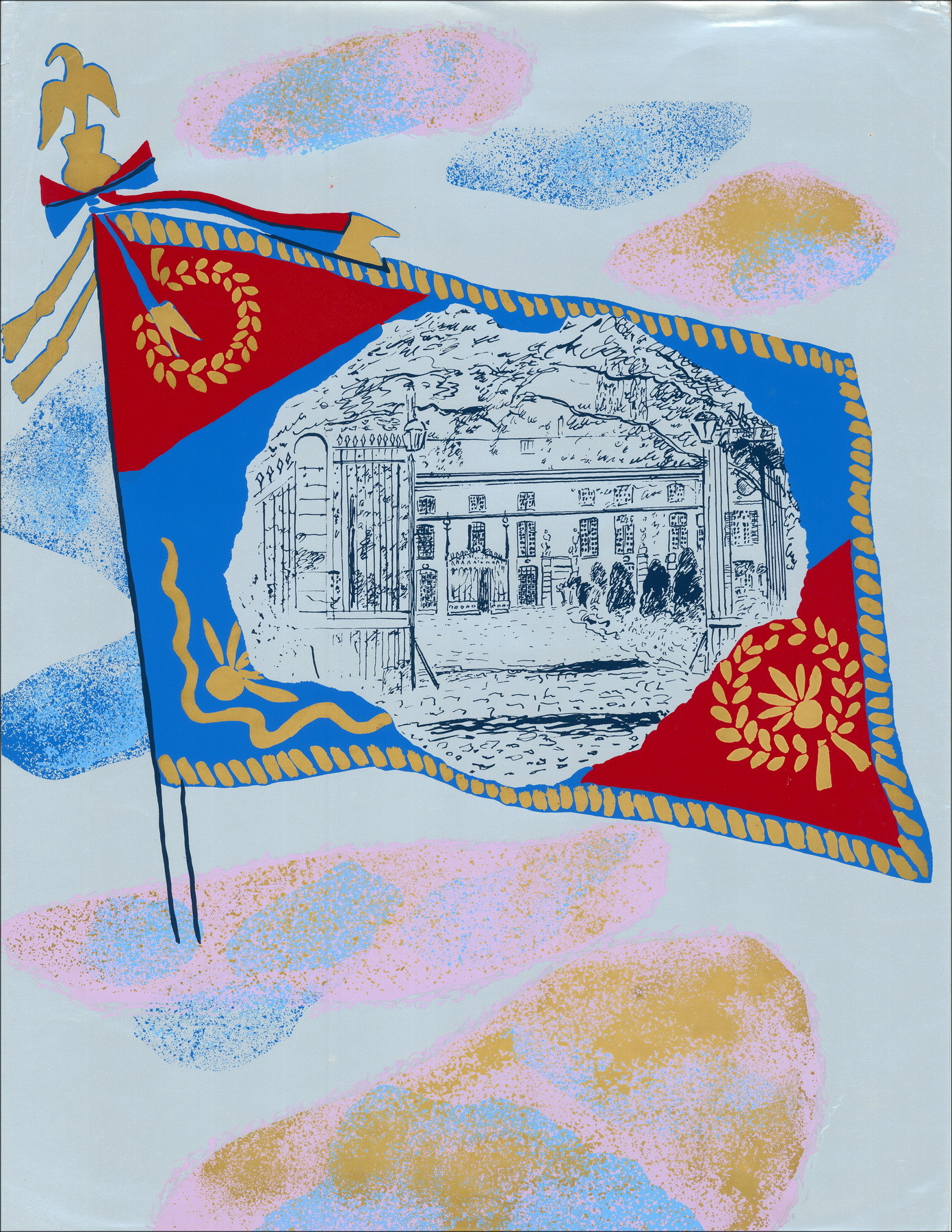 Claude Maréchal - Serigrafia su carta argentata, 1982