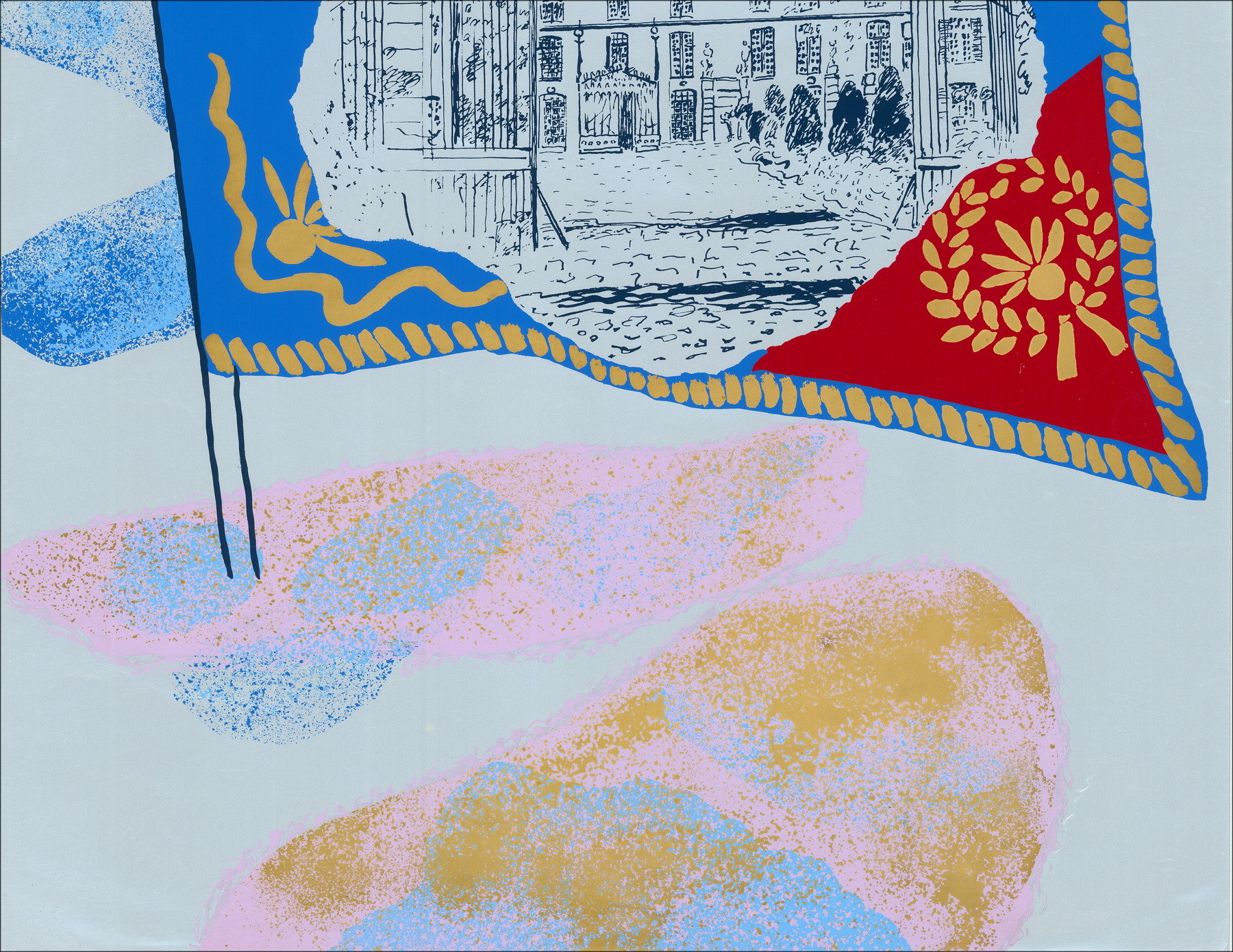 Claude Maréchal - Serigrafía en papel plateado, 1982