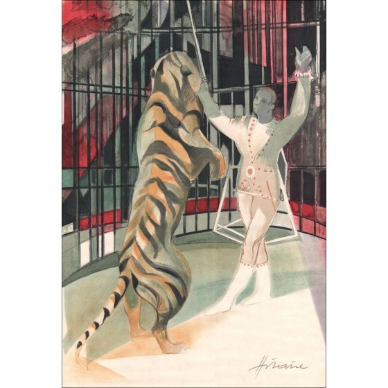 Camille HILAIRE: The Circus, The tamer and the tiger - Original signed lithograph, 1974