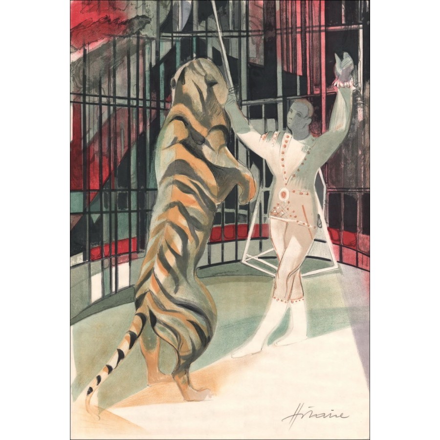 Camille Hfra_LatnIRE: Le Cirque, Le dompteur et le tigre - Lith originale origineel ondertekend, 1974