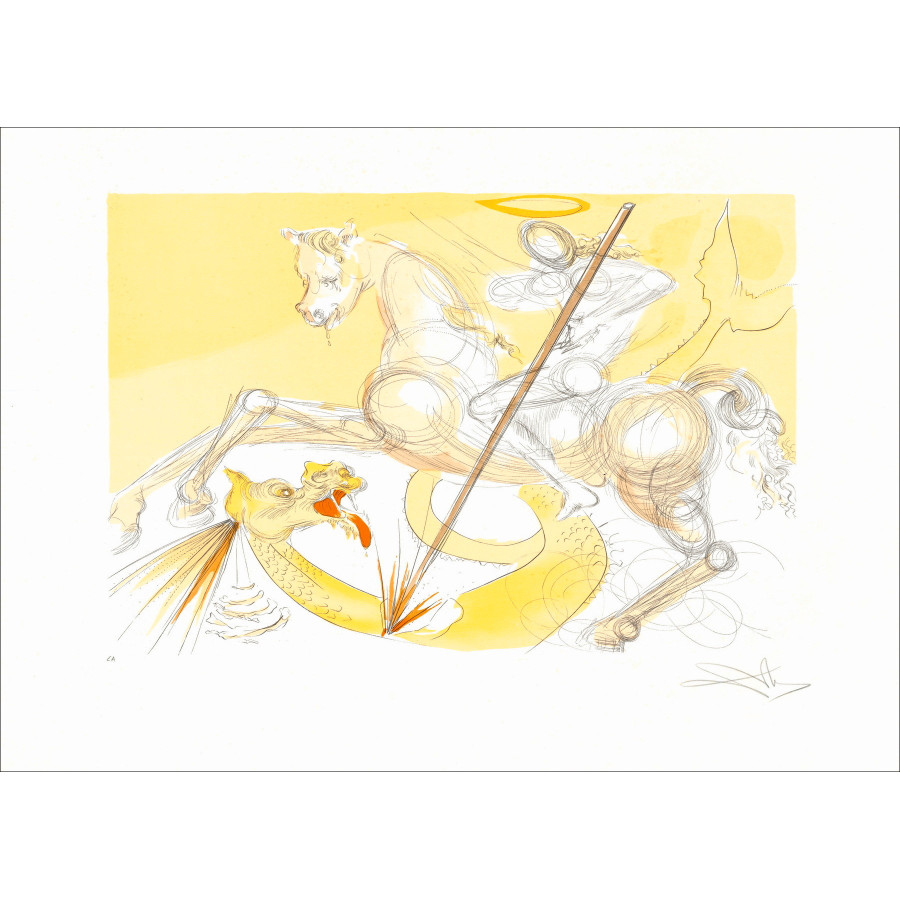 Salvador Dali - Sint Joris en de Draak, gesigneerde gravure uit 1974