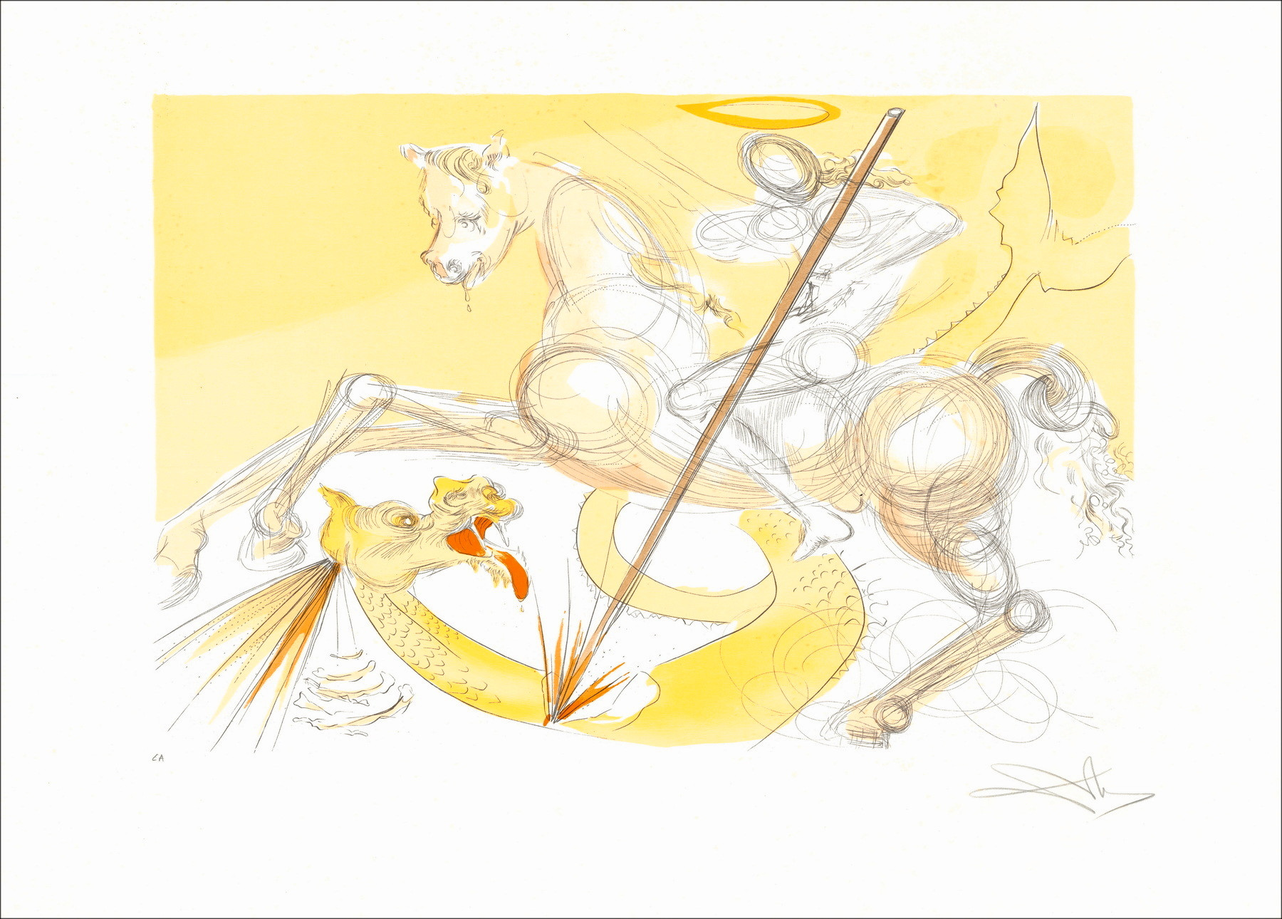 Salvador Dali - St. Georg und der Drache, signierter Druck von 1974