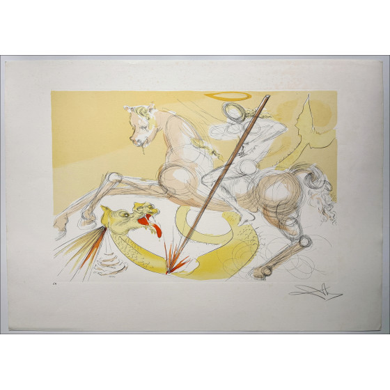 Salvador Dali - Sint Joris en de Draak, gesigneerde gravure uit 1974