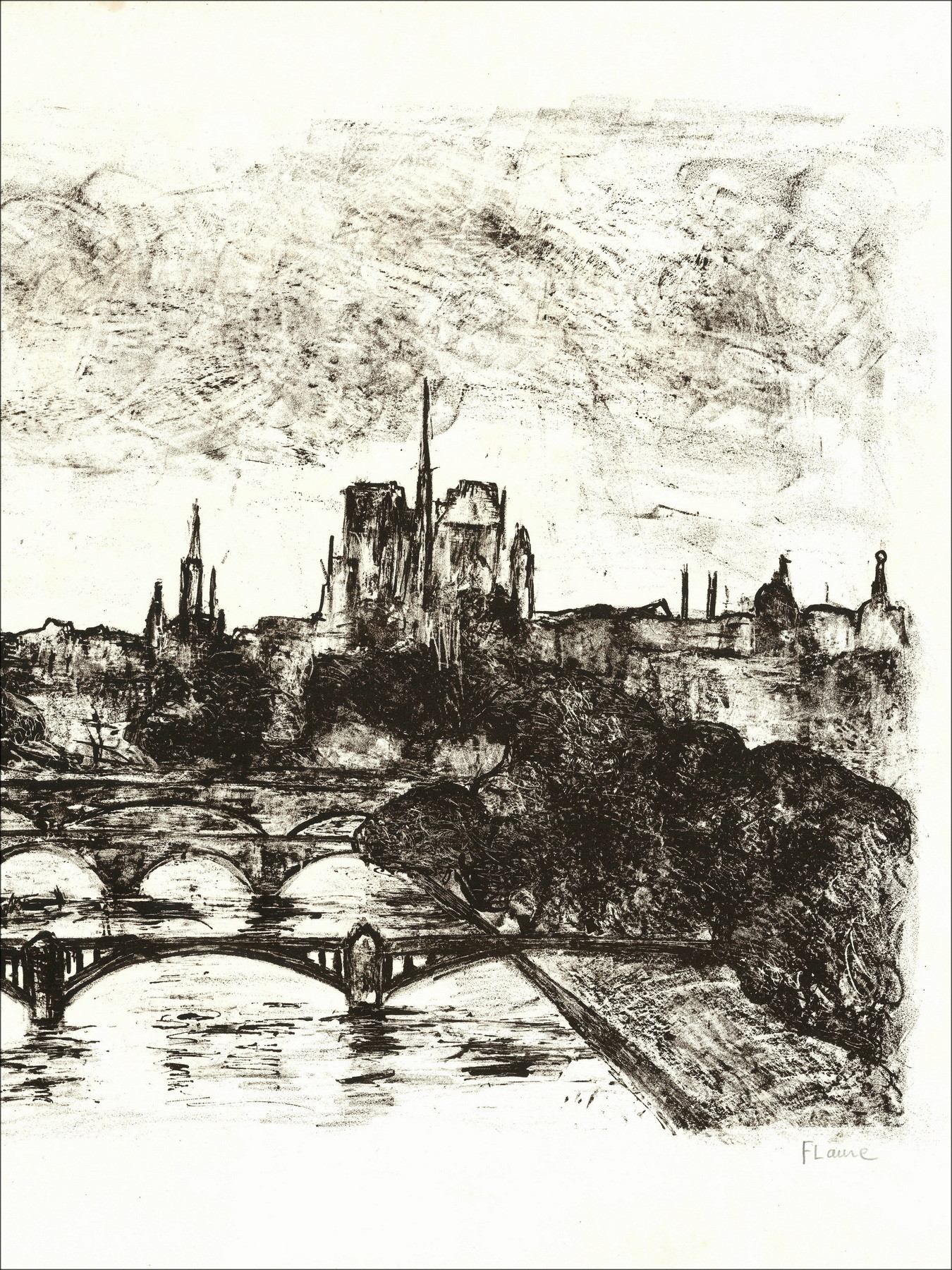 Flaure - Notre Dame, original signed lithograph