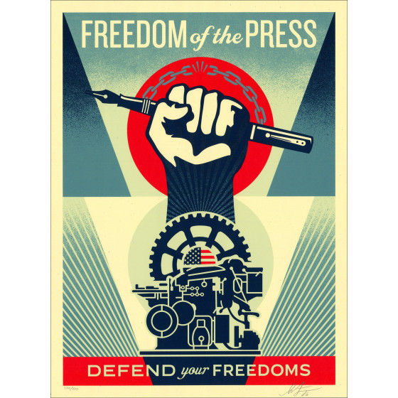 Shepard Fairey - Verteidige deine Freiheiten | Satz von 3 signierten Siebdrucken