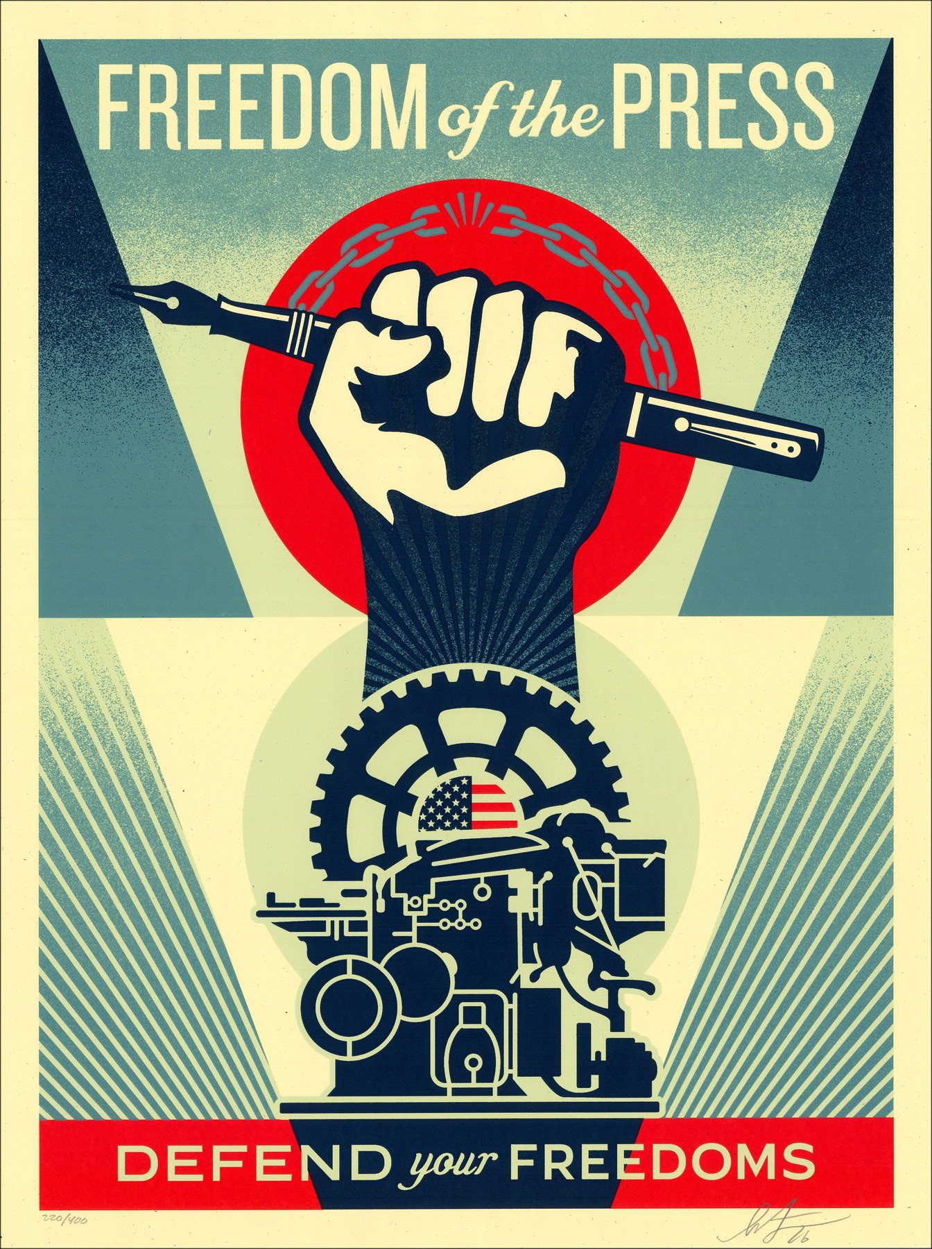 Shepard Fairey - Verdedig je vrijheden | Set van 3 gesigneerde zeefdrukken