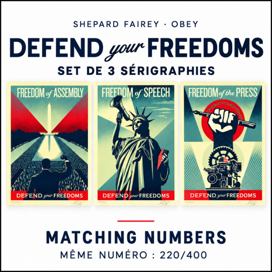 Shepard Fairey - Defiende tus libertades | Juego de 3 serigrafías firmadas