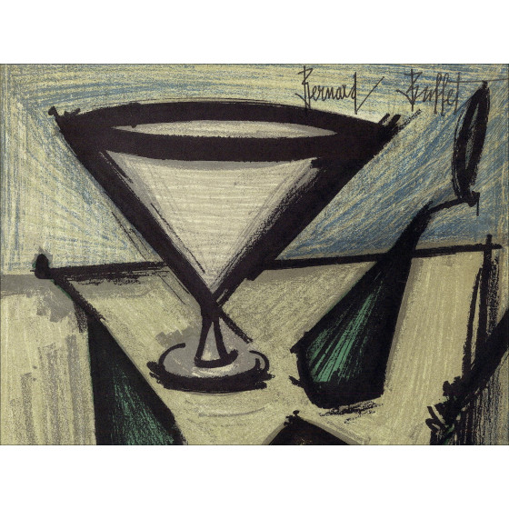 Bernard Buffet - Natura morta con frutta, litografia Mourlot 1967