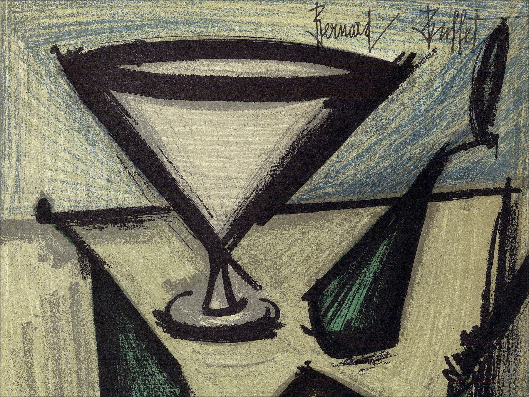 Bernard Buffet - Natura morta con frutta, litografia Mourlot 1967