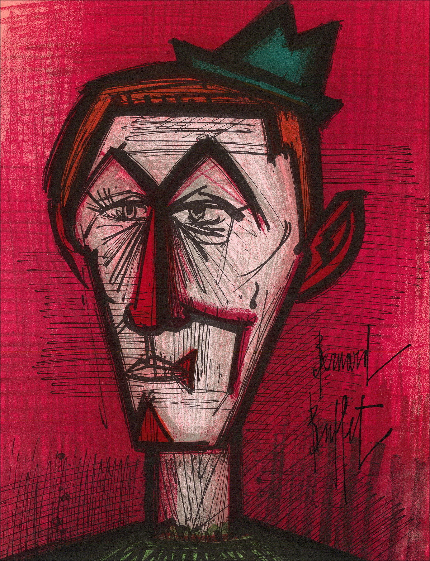 Bernard Buffet - De Rode Clown, lithografie Mourlot 1967