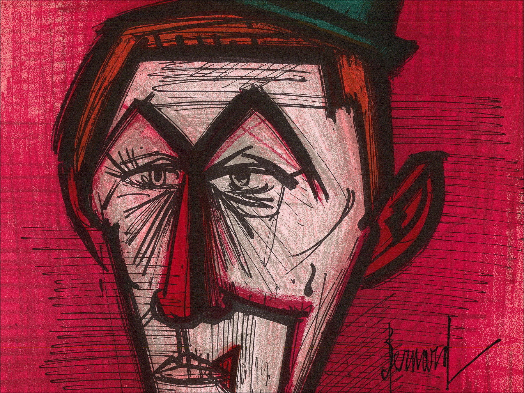 Bernard Buffet - El Payaso Rojo, litografía Mourlot 1967