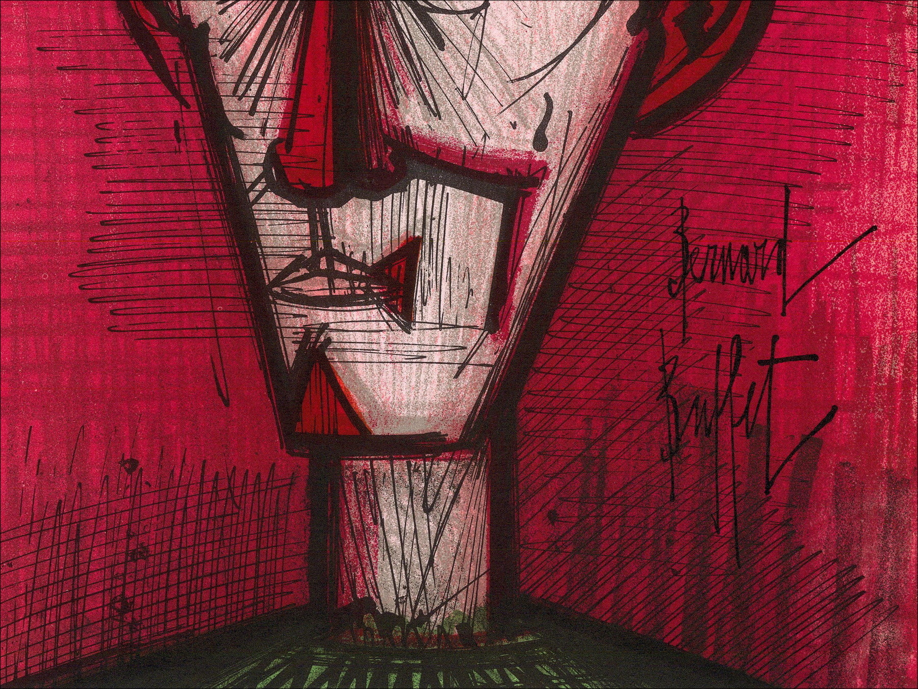 Bernard Buffet - El Payaso Rojo, litografía Mourlot 1967