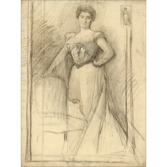 Henri-Paul Royer - Ritratto di donna, disegno originale firmato