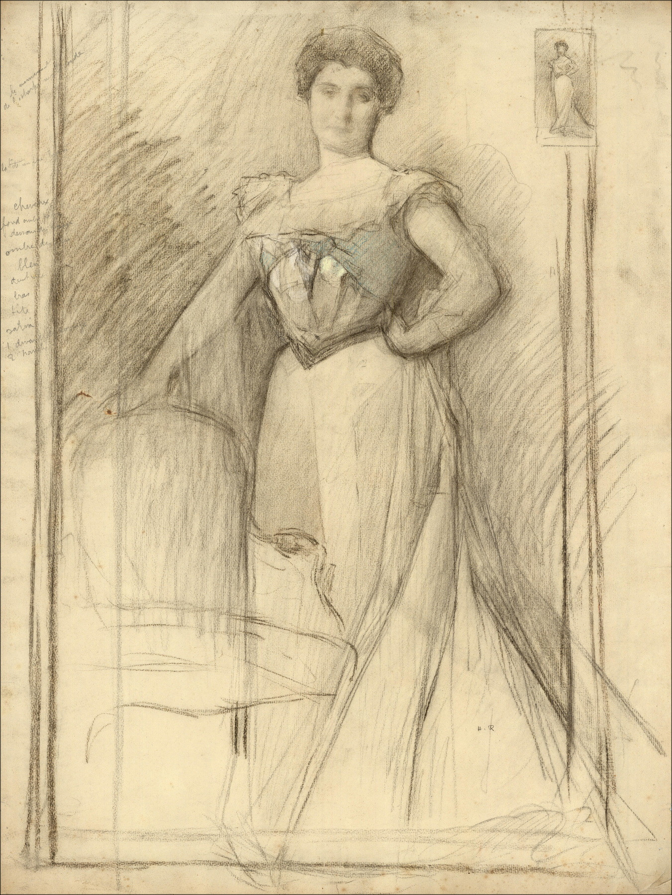 Henri-Paul Royer - Portret van een vrouw, originele tekening gesigneerd