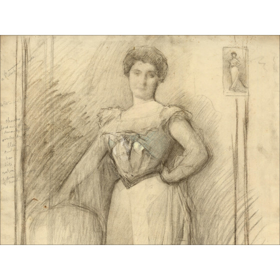 Henri-Paul Royer - Retrato de mujer, dibujo original firmado