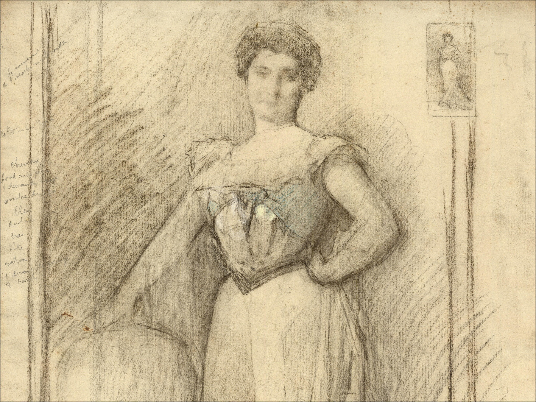 Henri-Paul Royer - Portrait de femme, dessin original signé