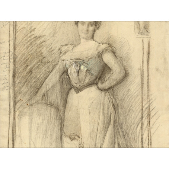 Henri-Paul Royer - Portret van een vrouw, originele tekening gesigneerd