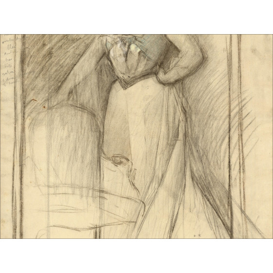 Henri-Paul Royer - Retrato de mujer, dibujo original firmado