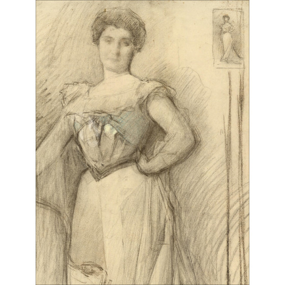 Henri-Paul Royer - Portret van een vrouw, originele tekening gesigneerd