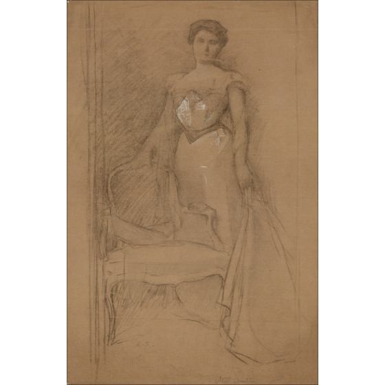 Henri-Paul Royer - Ritratto di donna, disegno originale firmato