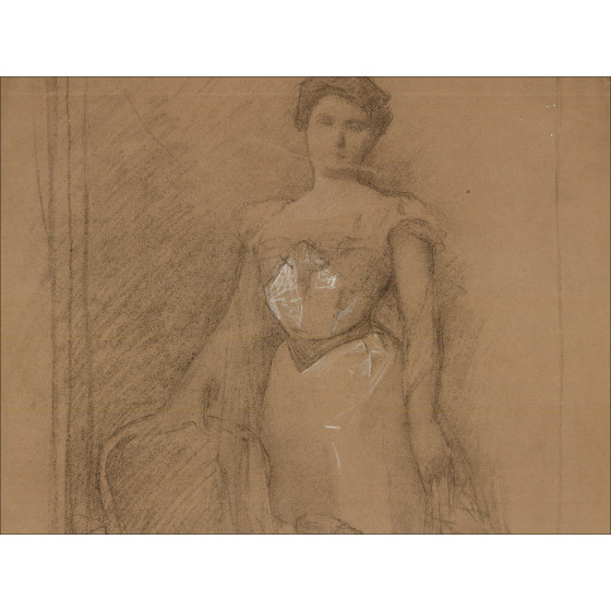 Henri-Paul Royer - Retrato de mujer, dibujo original firmado