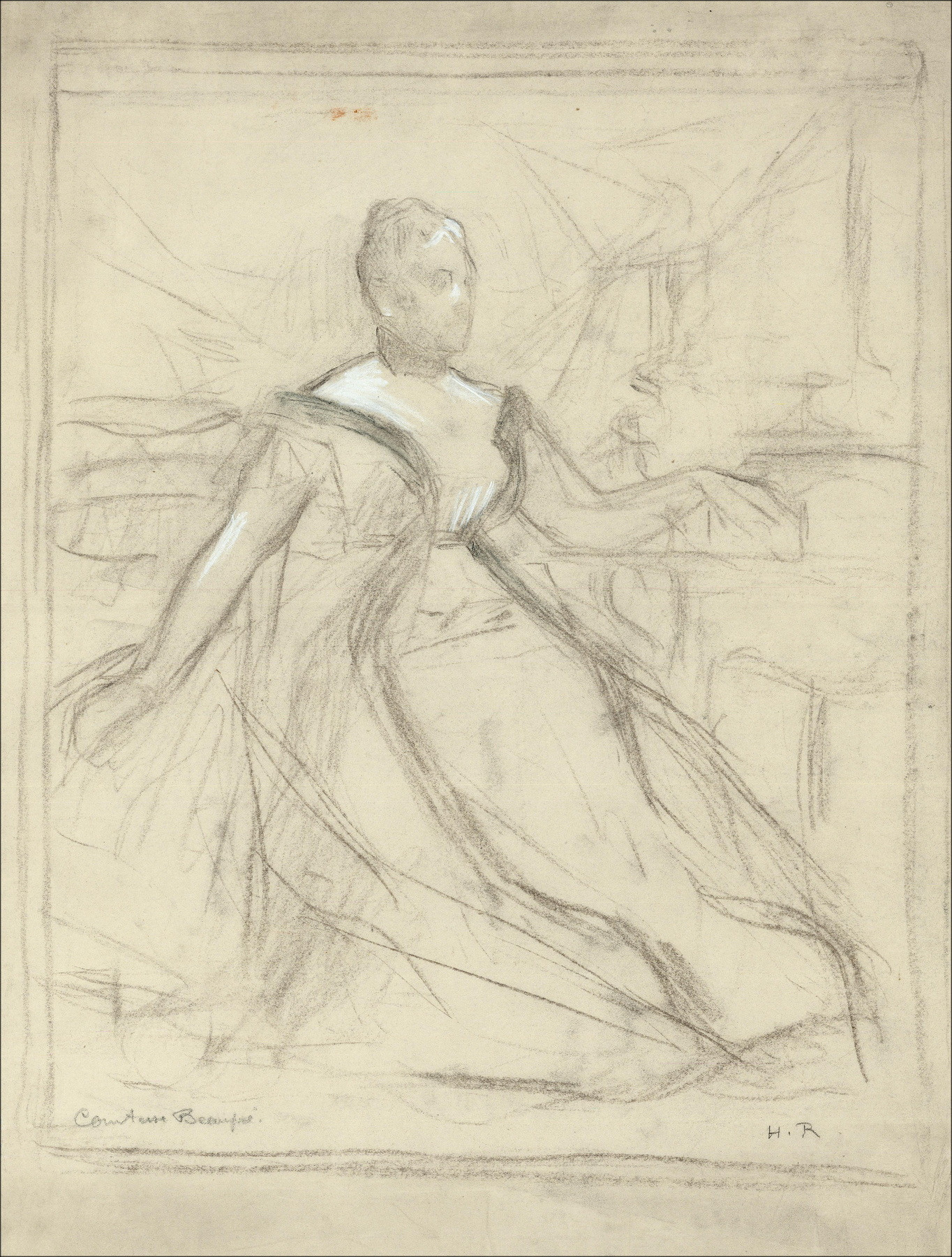 ROYER Henri-Paul - Original drawing "Portrait of a Woman" 43x32cm