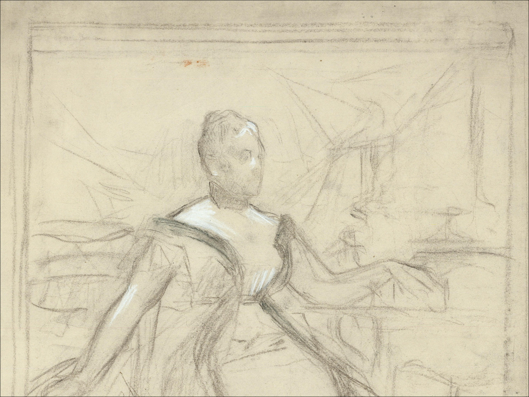 ROYER Henri-Paul - Dibujo original "Retrato de mujer" 43x32cm