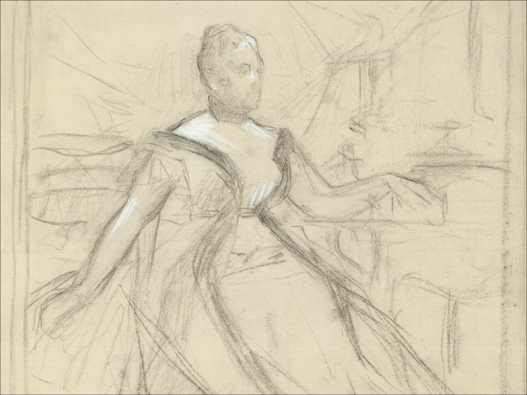 ROYER Henri-Paul - Dibujo original "Retrato de mujer" 43x32cm