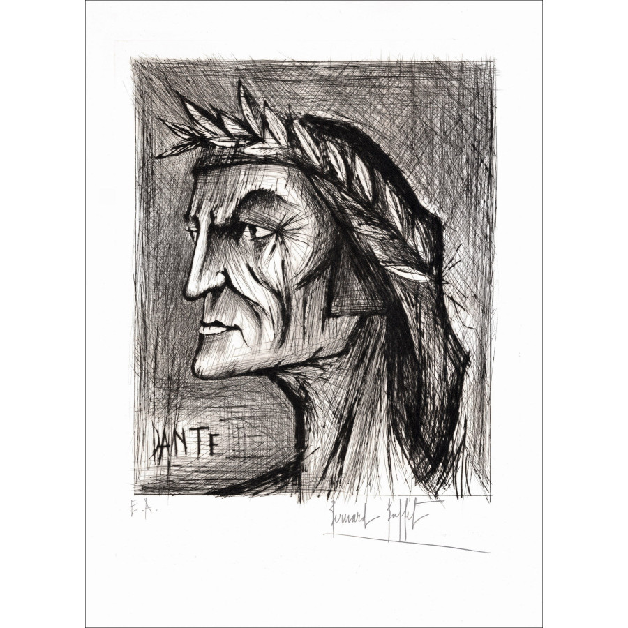 Bernard BUFFET - Incisione originale "Dante" 74x56cm - 1976
