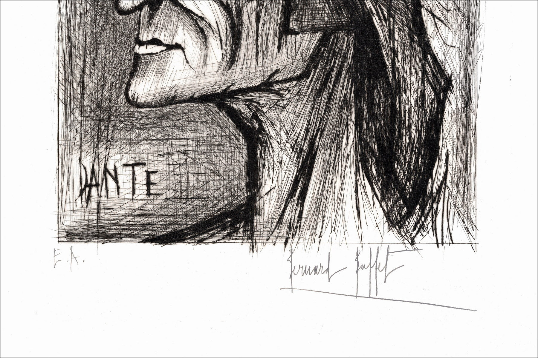 Bernard BUFFET - Incisione originale "Dante" 74x56cm - 1976