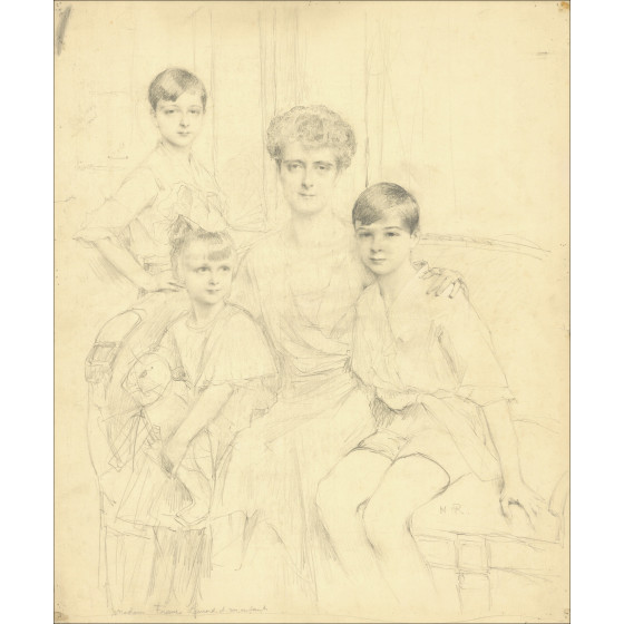 Henri-Paul Royer - Mevrouw en haar kinderen, originele tekening
