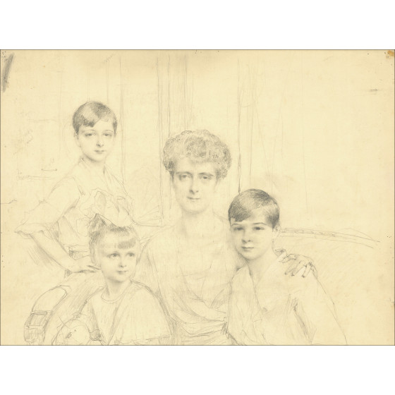 Henri-Paul Royer - Madame und ihre Kinder, Originalzeichnung