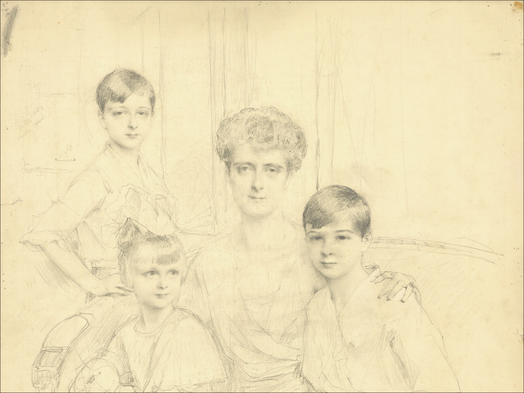 Henri-Paul Royer - Madame und ihre Kinder, Originalzeichnung