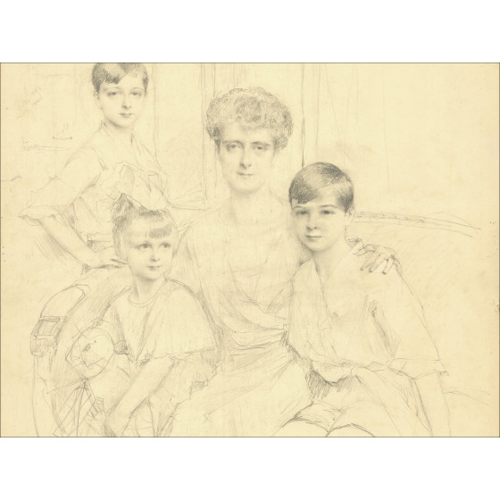 Henri-Paul Royer - Madame et ses enfants, dessin original