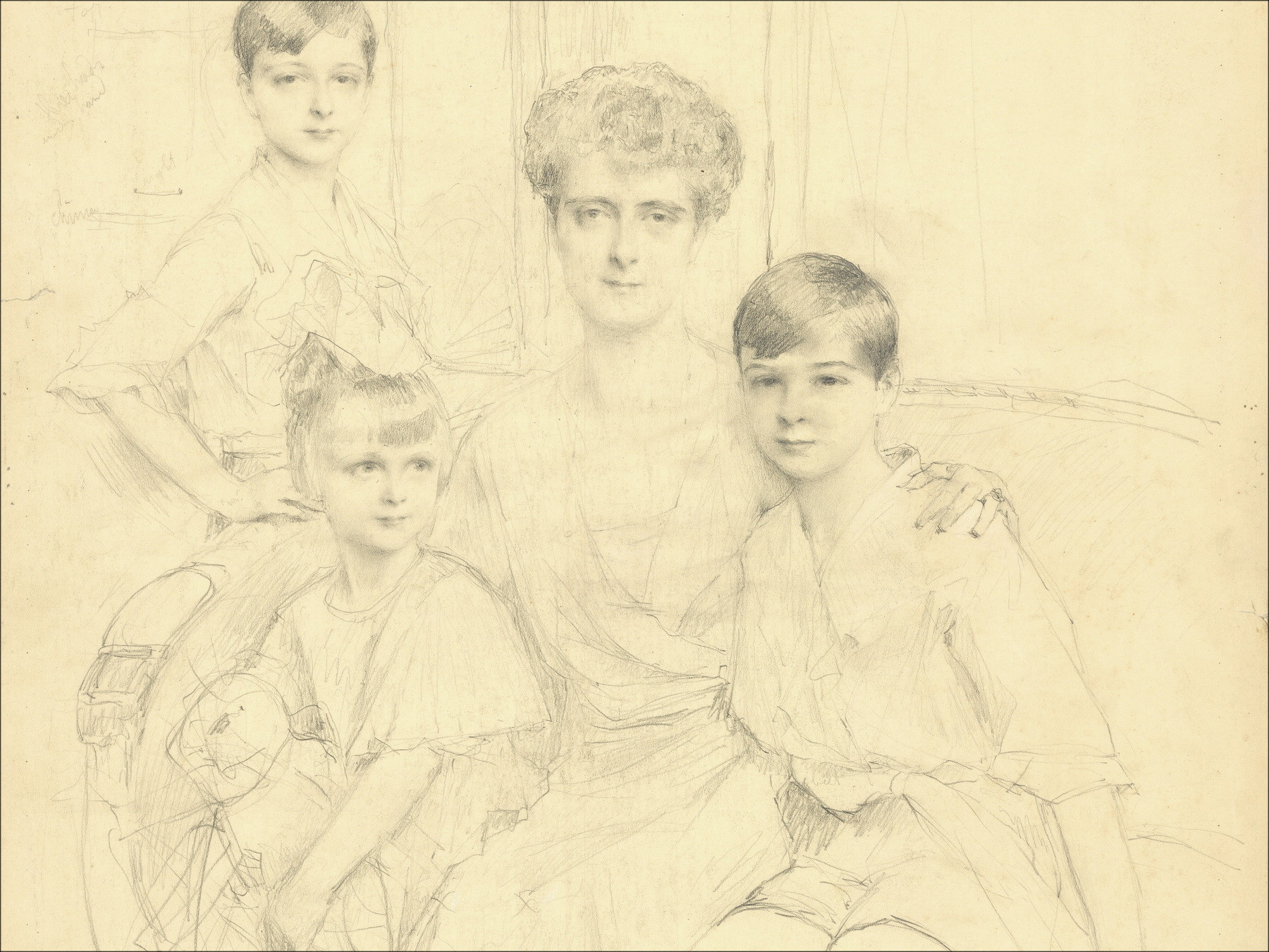 Henri-Paul Royer - Madame et ses enfants, dessin original