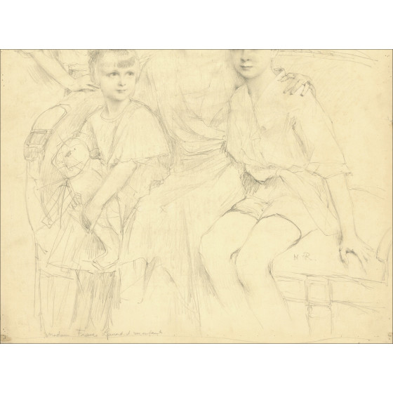 Henri-Paul Royer - Signora e i suoi bambini, disegno originale