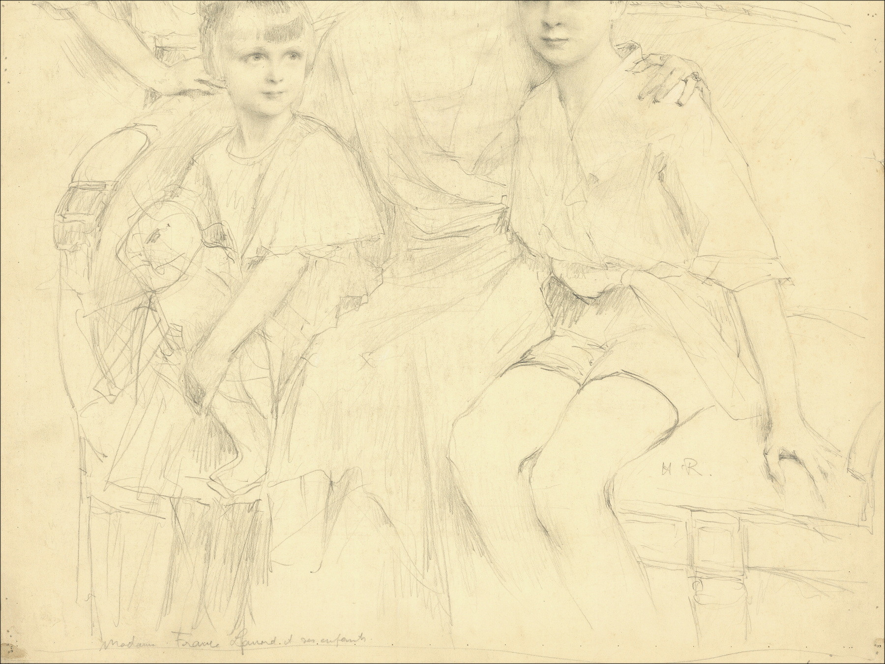 Henri-Paul Royer - Madame and Her Children, original drawing