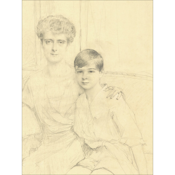 Henri-Paul Royer - Madame et ses enfants, dessin original