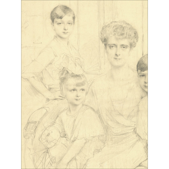 Henri-Paul Royer - Signora e i suoi bambini, disegno originale