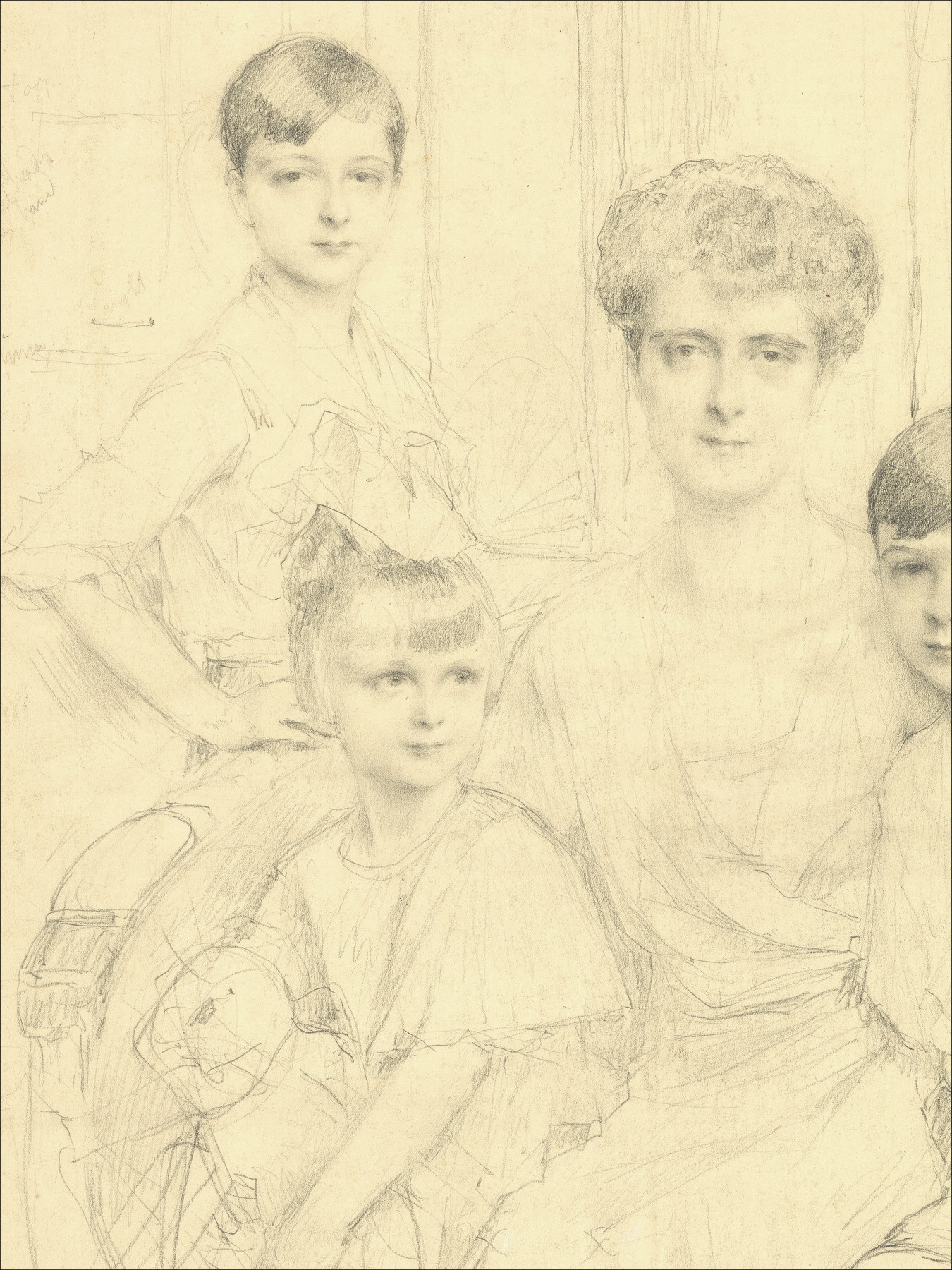 Henri-Paul Royer - Madame et ses enfants, dessin original